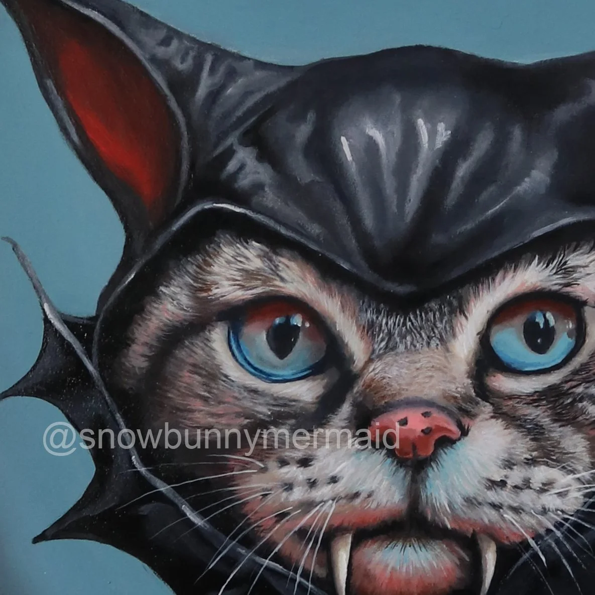 Original Painting by Alison Frank "Count Catula Fuzzy Pants" Gothic Surreal Cat Dracula Fangs
