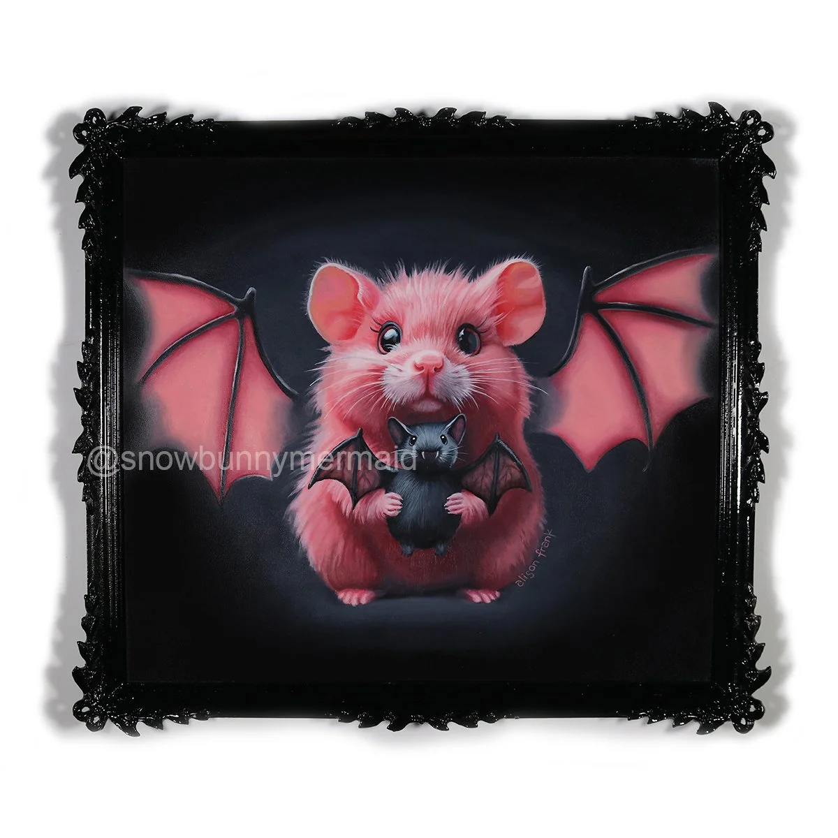 Original Painting by Alison Frank "Lilith" Gothic Surreal Sweet Pink hamster Vampire