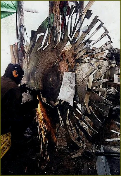 BC lumber mill head saw blade. High carbon steel. It left behind saw dust, we leave behind metal grindings.