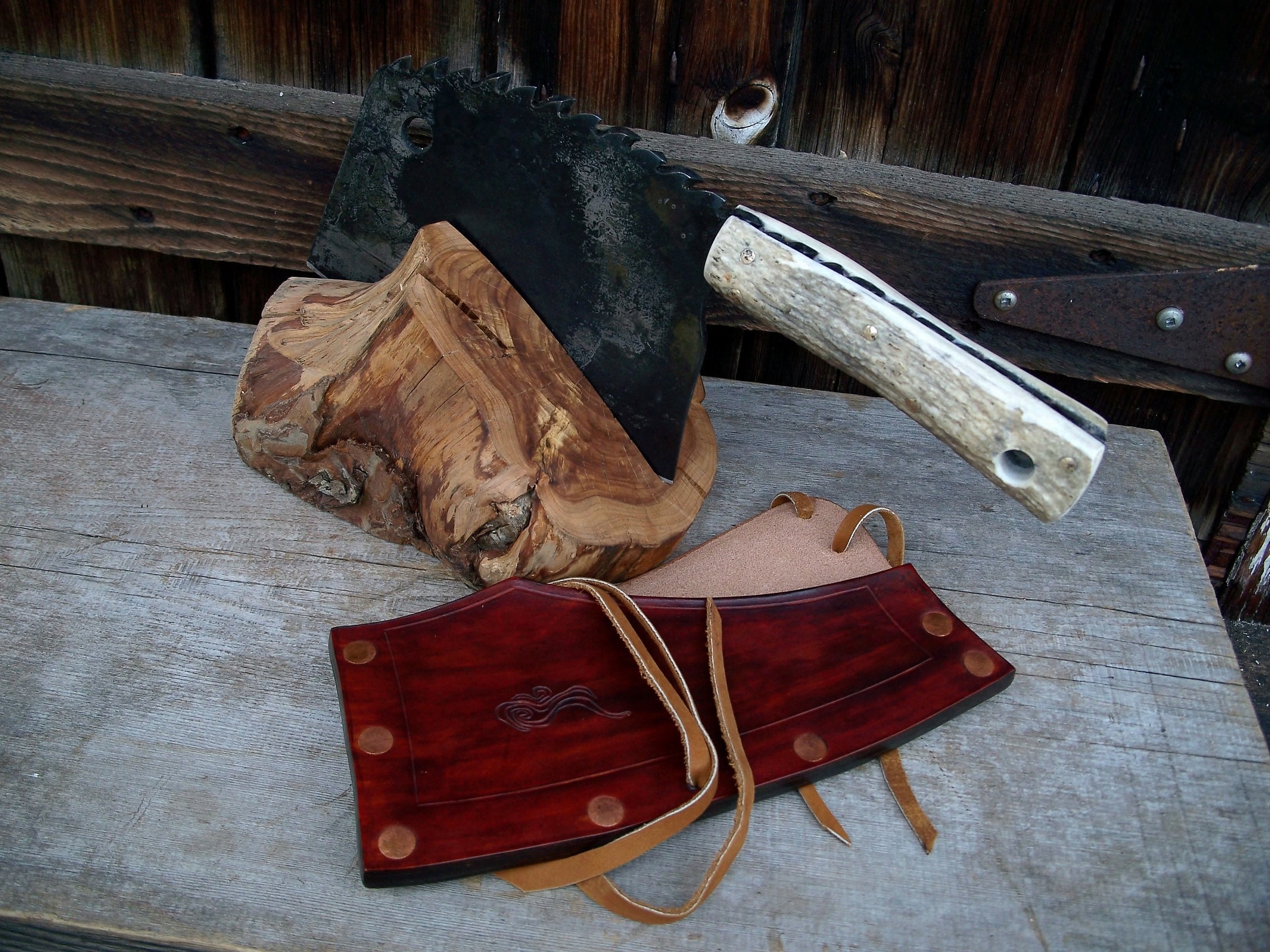 Custom Handmade Cleaver in a Block
