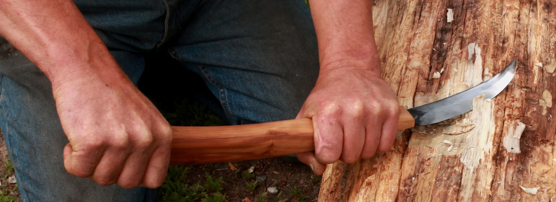 Long hook knife handle, 2 hands. 16 inches of apple wood. 22 inches overall with the blade.