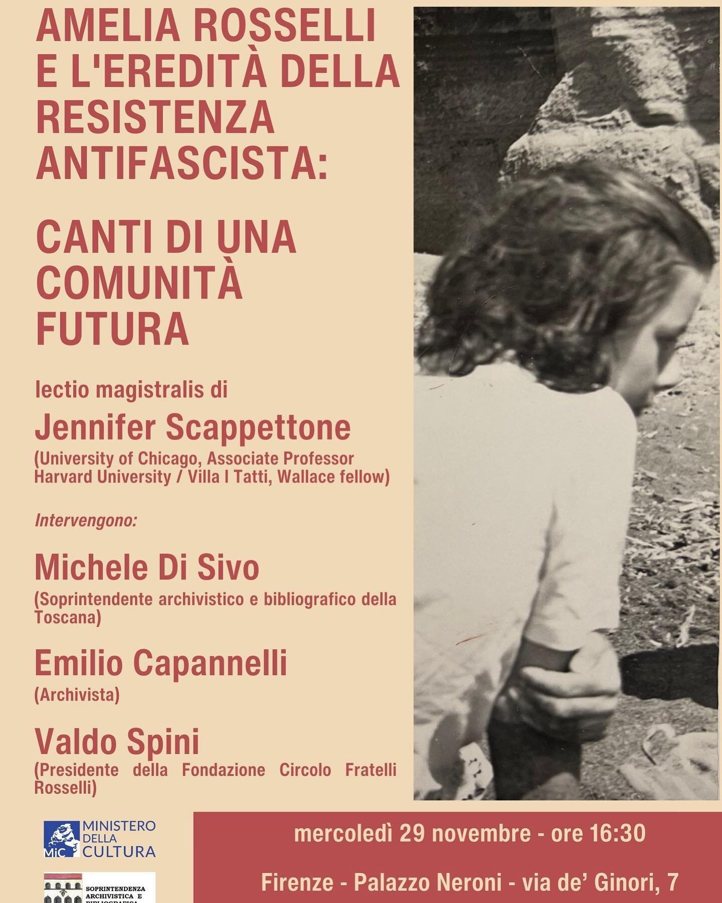 Domani/tomorrow: perhaps the first time my talk is named a lectio magistralis!: on Amelia Rosselli and the inheritance of the anti-Fascist Resistance, at the Soprintendenza Archivistica e Bibliografica della Toscana in central Florence. Lovely for th