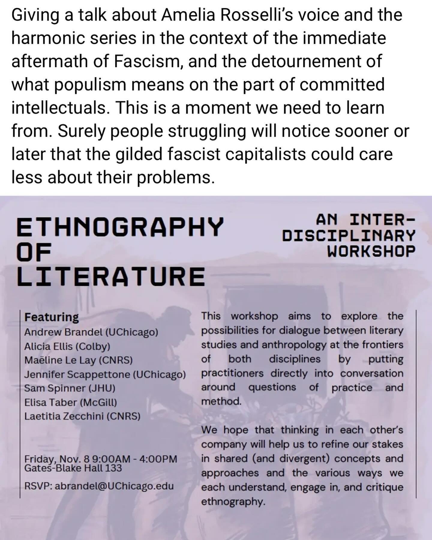 Putting this on the grid in case y&rsquo;all are in town. Check out my former student David Gutherz&rsquo;s excellent dissertation on the &ldquo;upside-down intellectuals&rdquo; of postwar Italy for more context.