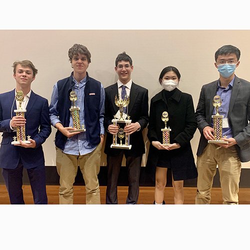 Left to Right: Joey Nadol (1st place), Michael Potanin (2nd place), Noah Nager(Best in Fair), Dionne Chen (3rd place), Daniel Zhang (2nd place)