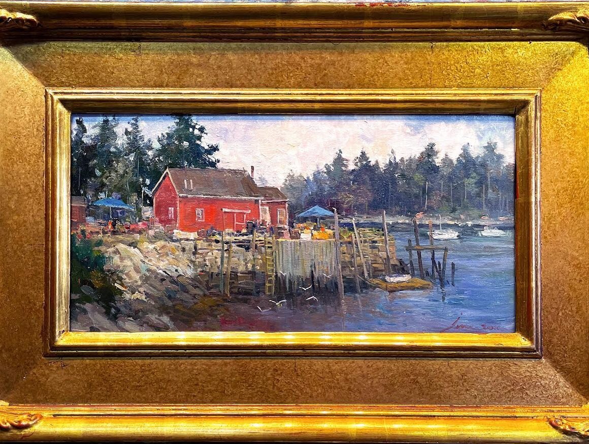 Available now 8x16 oil on primed linen panel in a 22kt Masterworks frame #pleinairpainting #pleinairmagazine #pleinairmagazine #fineartconnoisseurmagazine #fineartpainting #oilpainting #artistsoninstagram #fineartcollector #finearts #maineoilpainting