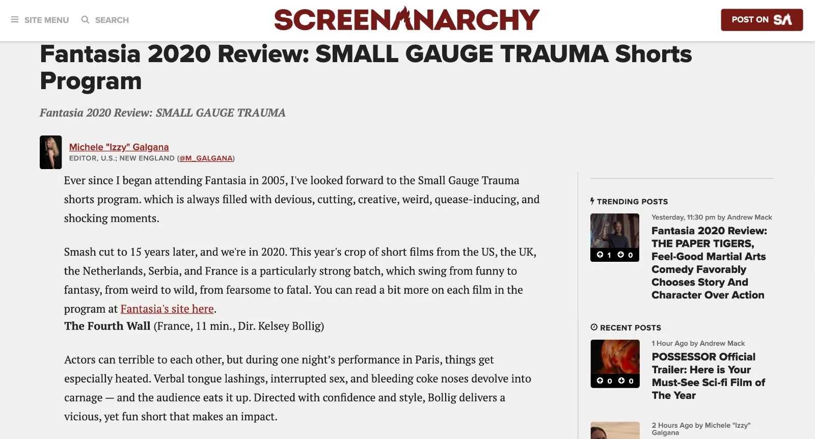 Screen Anarchy Review: The Fourth Wall at Fantasia