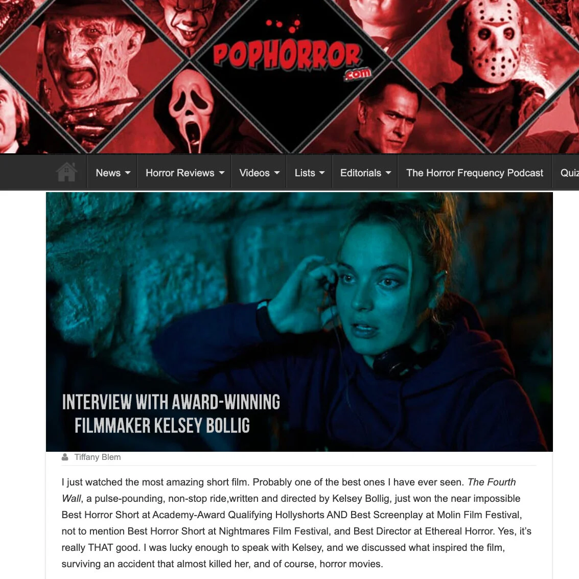 Pop Horror: Interview with Award-Winning Filmmaker Kelsey Bollig