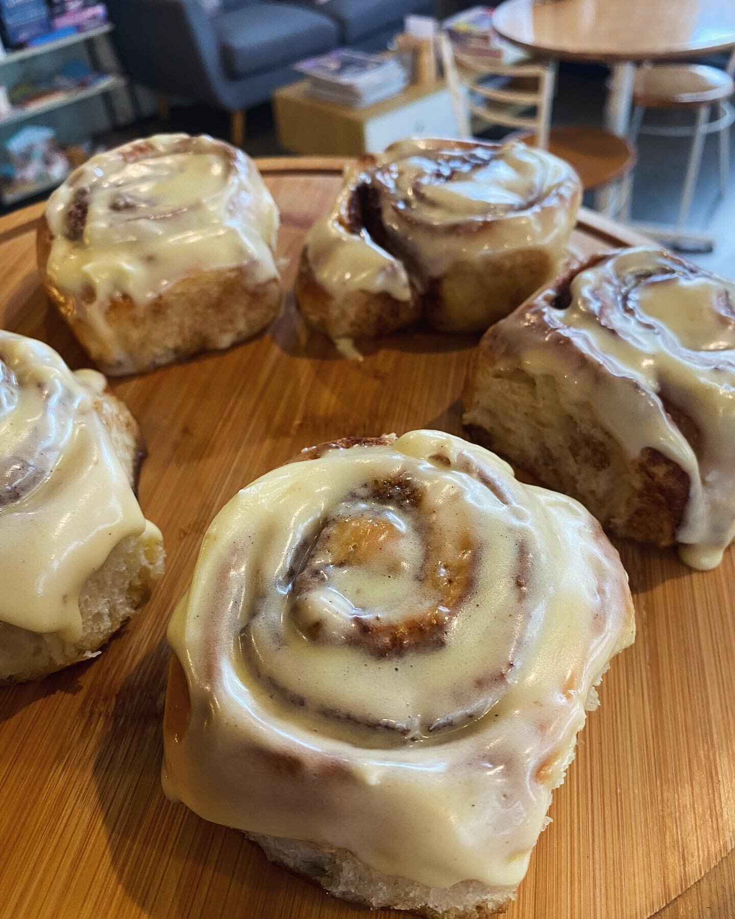 We&rsquo;re trialling out a new addition to the cabinet today: Cinnamon Buns with cream cheese frosting. Let us know if you&rsquo;d like to see these on the regular ✨