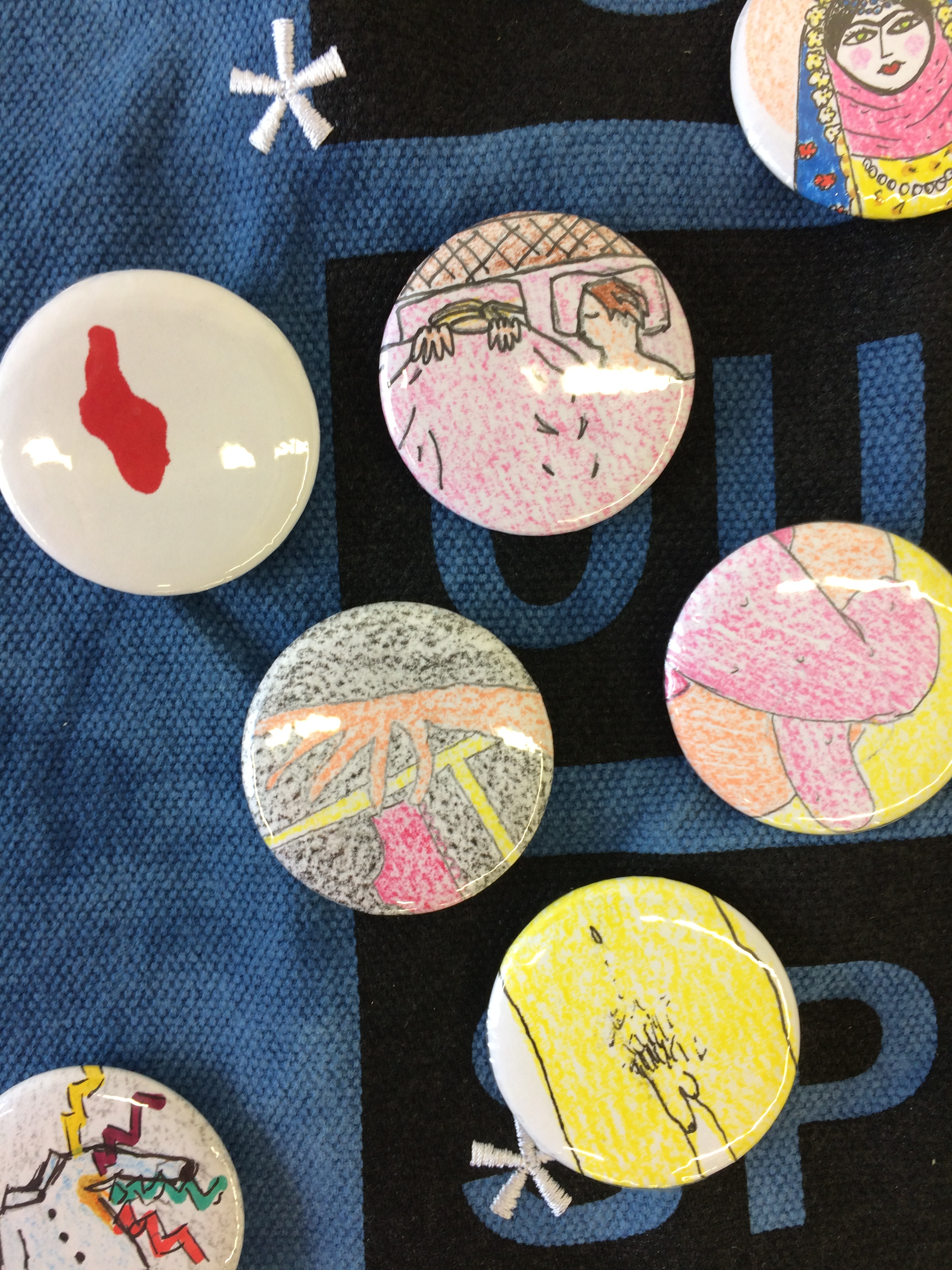  Personalised Badge-making Workshops, hosted at Outer Space Artist Run Initiative, 2018 - 2019.  Badges by Tom Aird, Llewellyn Millhouse, Bahar SH and Sarah Thomson. 