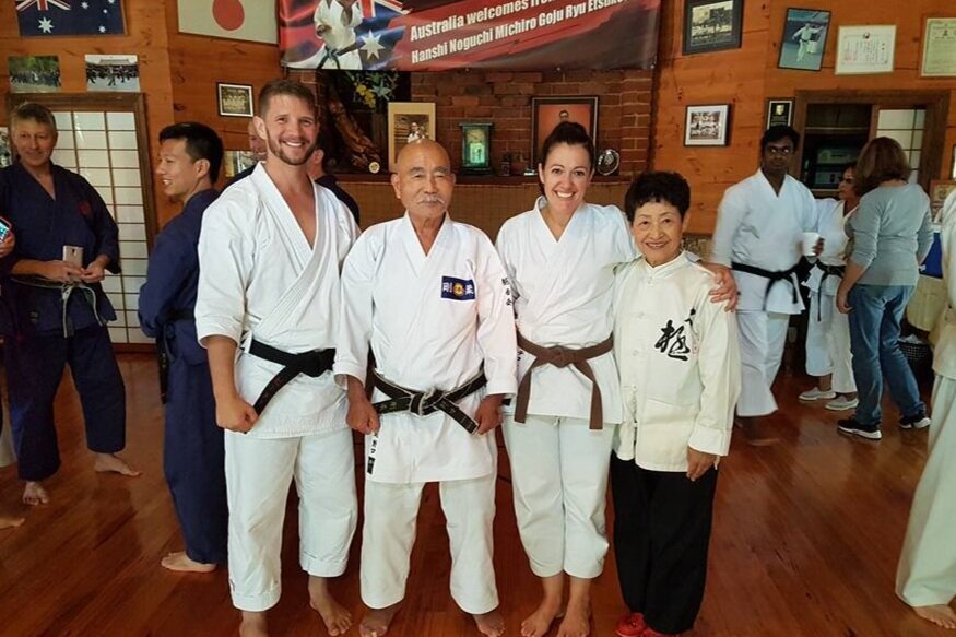 Stephanie Raven and Peter Zarb with sensei Noguchi and his wife and a Karate Community camp