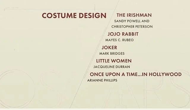 OSCAR WATCH -
Oscar Costume NOMINEES 2020
.
Congratulations to the talented teams behind this year&rsquo;s nominations.
.
.
#academyawards #sandypowell #christopherpeterson #markbridges #jacquelinedurran #mayesrubeo #ariannephillips #academyawards202