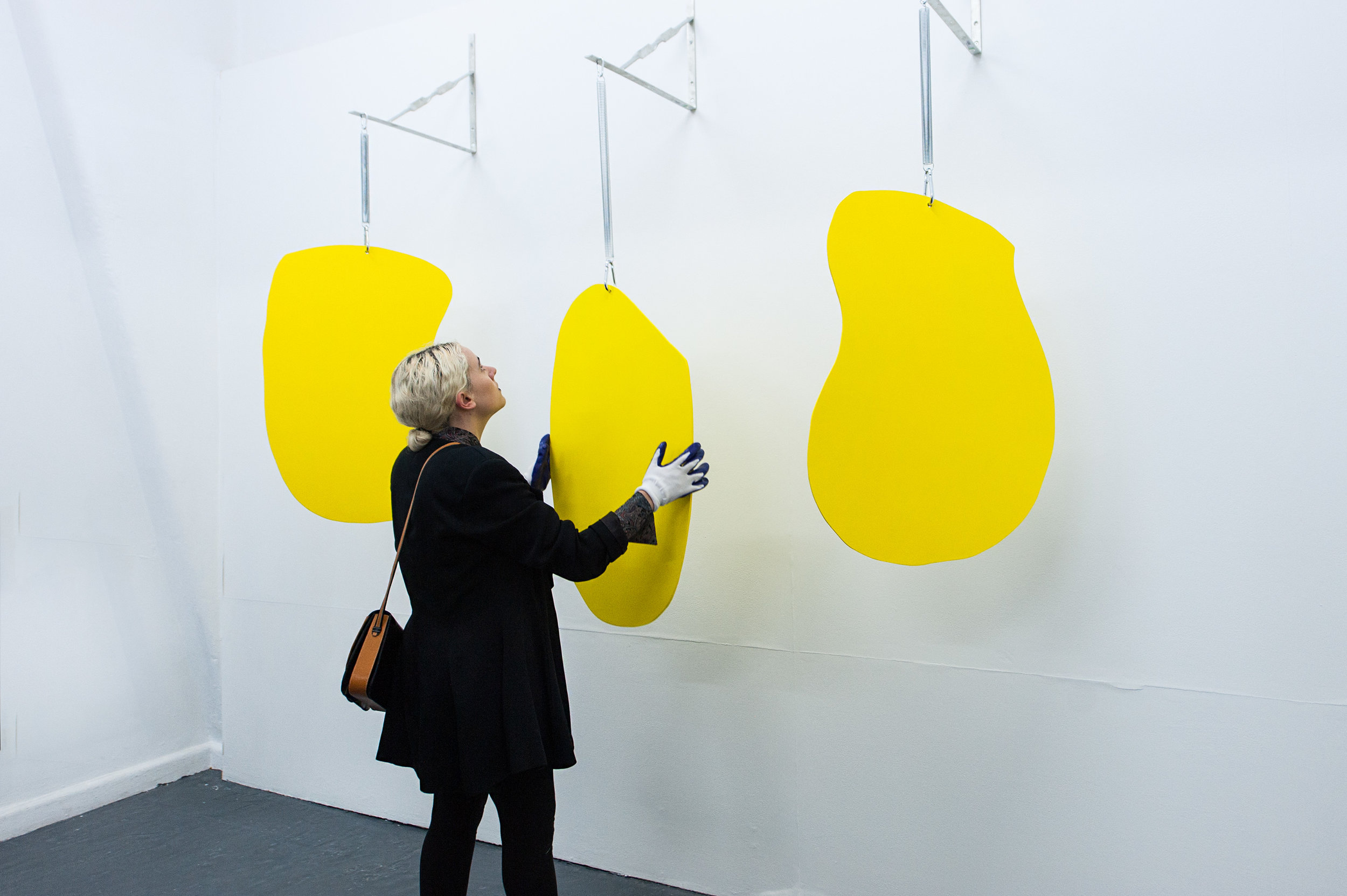 Stephanie Leigh with her interactive installation, No Woman is an Island, 2017, BLINDSIDE, Melbourne. Photo: Guy Grabowsky