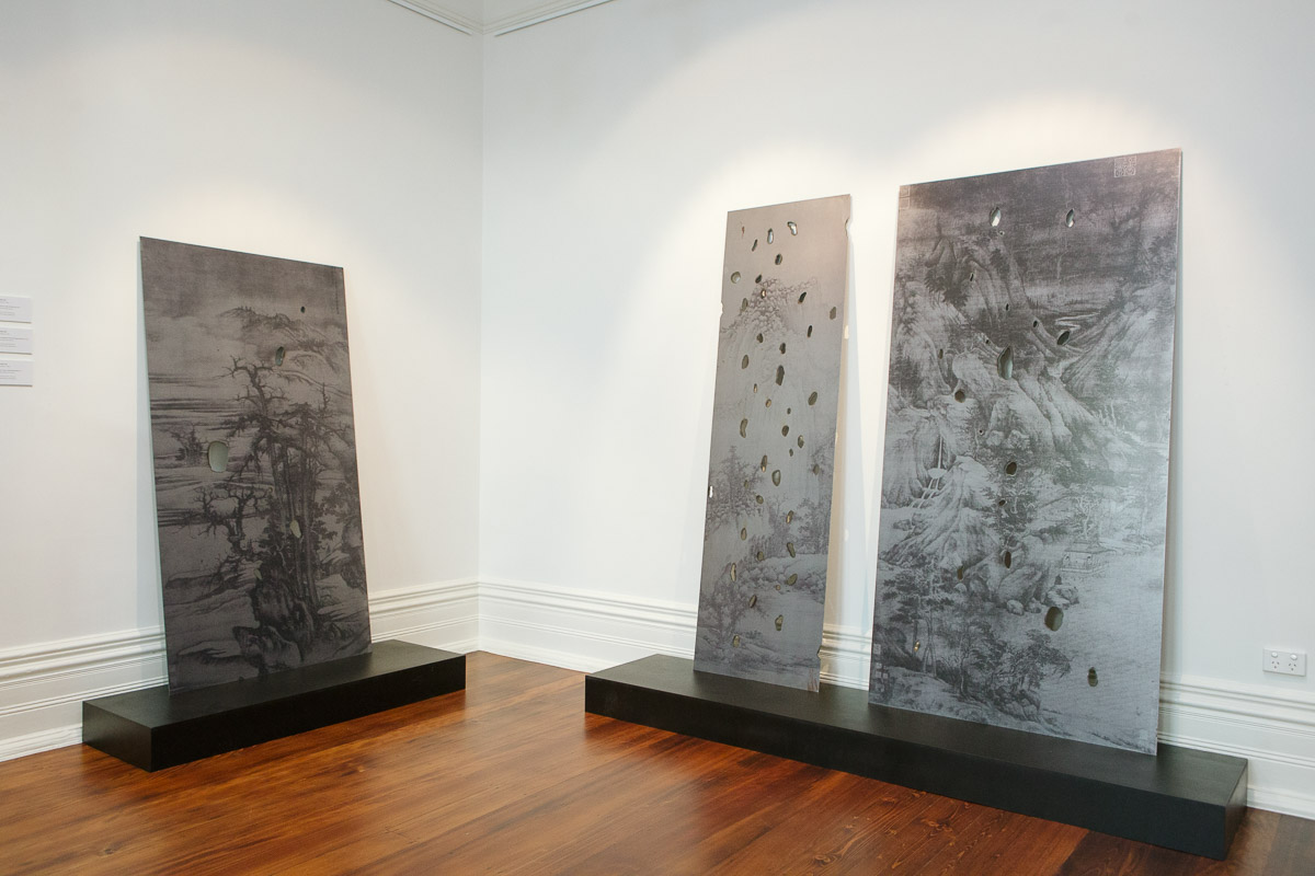 Lindy Lee, installation view, Closing the Distance, 2017, Bundoora Homestead Art Centre. Photo: Nicola Dracoulis.