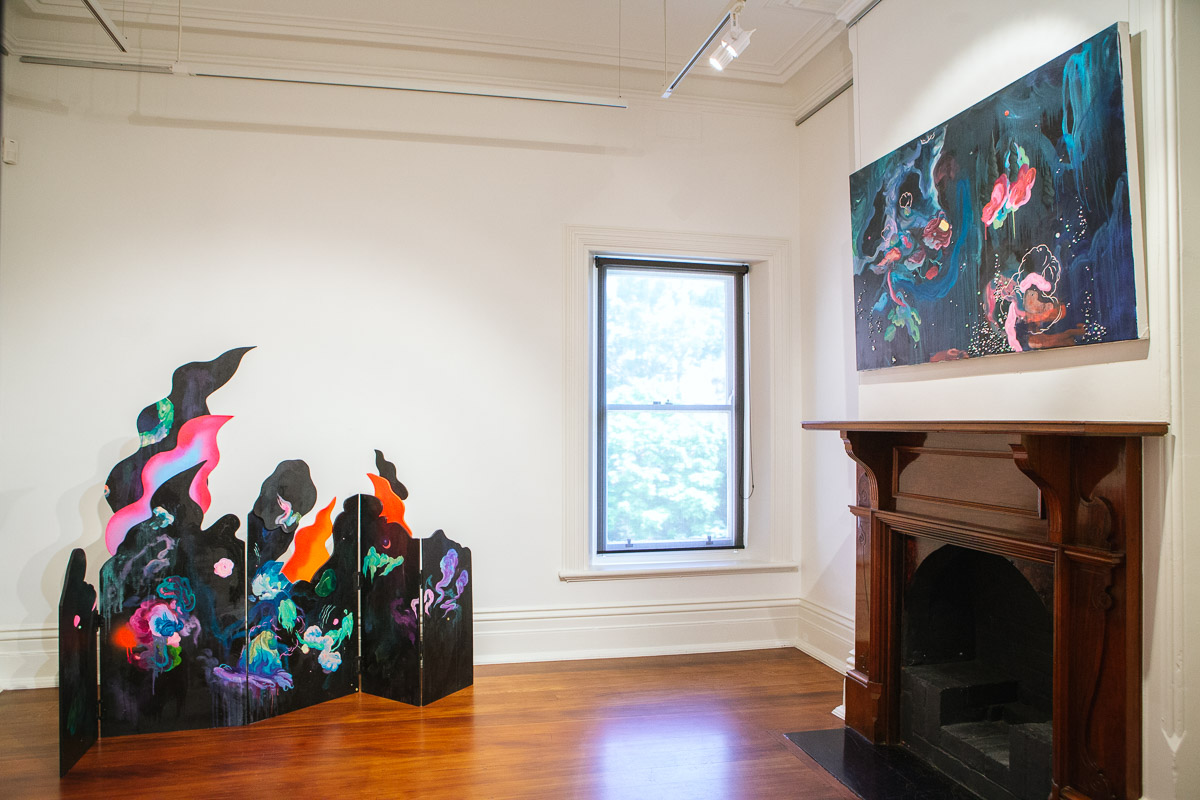 Louise Zhang, installation view, Closing the Distance, 2017, Bundoora Homestead Art Centre. Photo: Nicola Dracoulis.