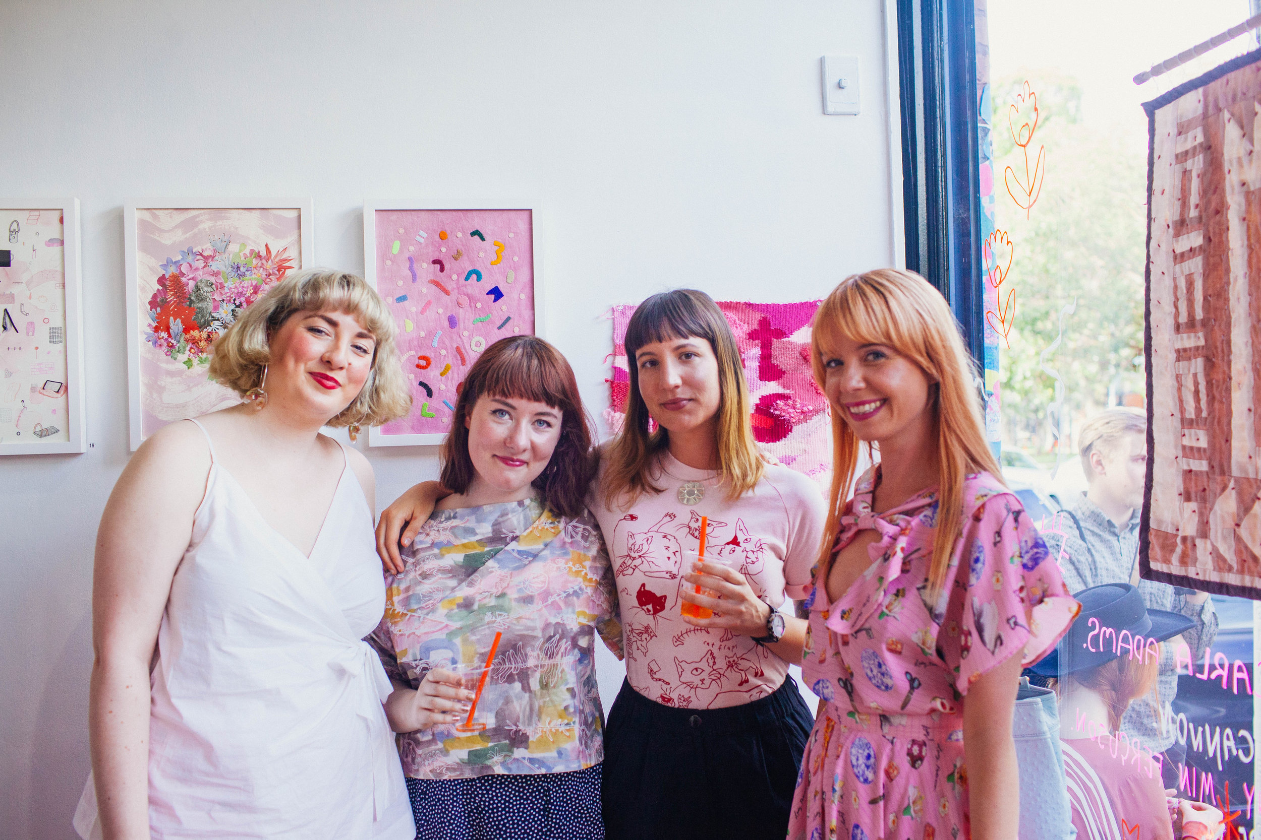  Artists at opening of  Think Pink,  2016, ENOUGH Space, Melbourne. Photo: Zoe Harriet. 