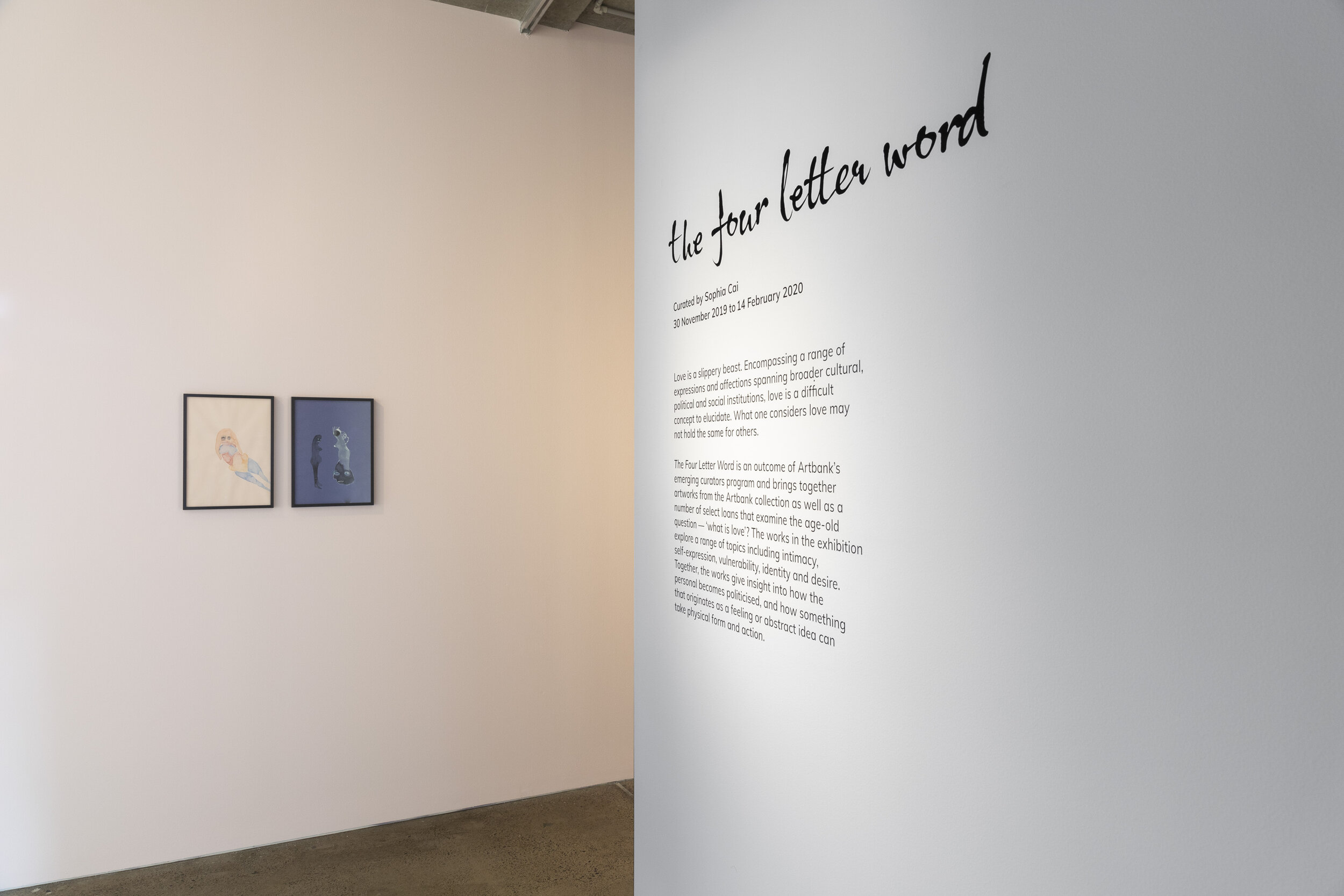  Install view,  The Four Letter Word,  2019 - 2020, Artbank. Photo: Silversalt 
