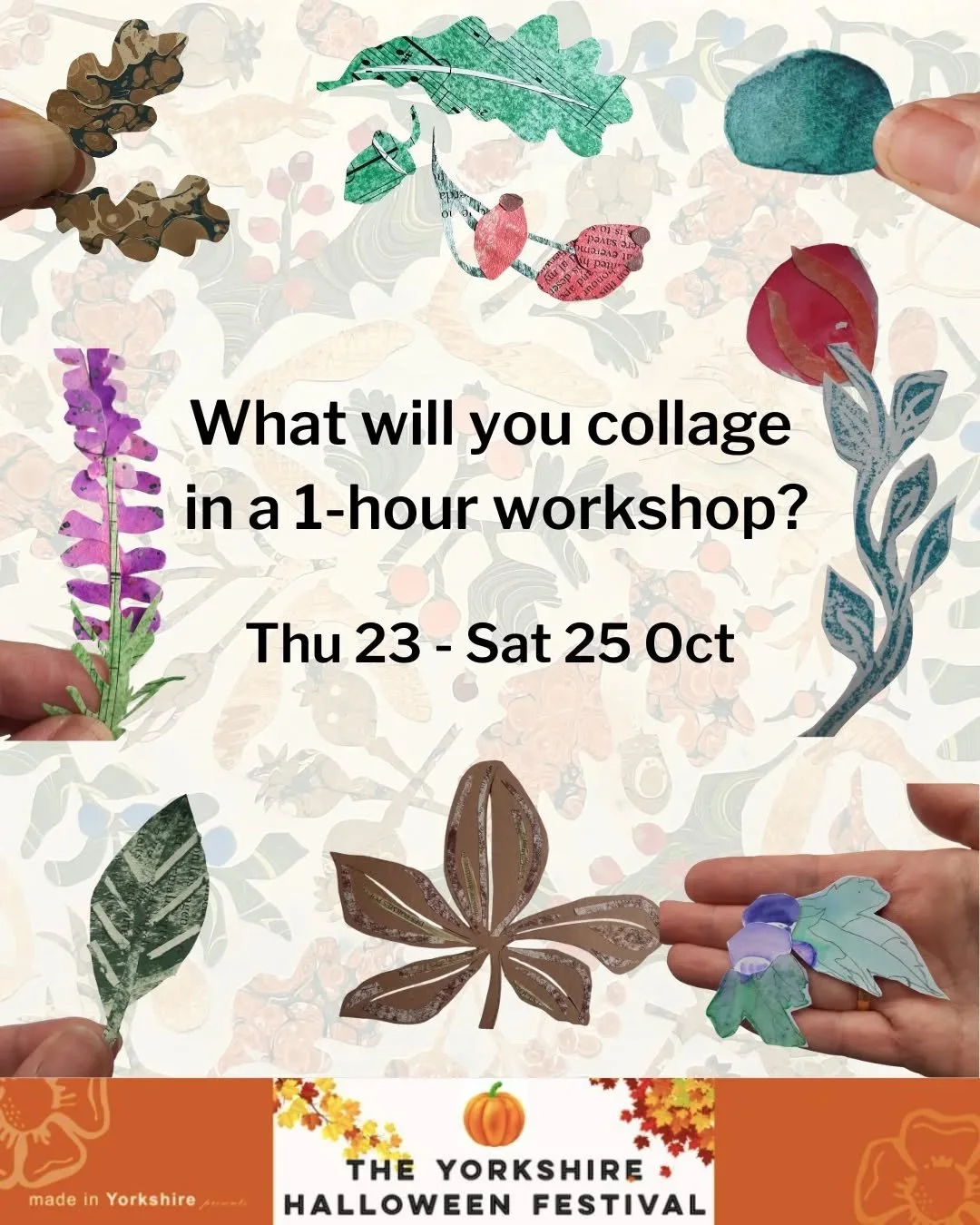 #PaperCollageWorkshops available as part of @made_in_yorkshire 's #HalloweenFestival 
What will you collage? 
Join me for a 1-hour workshop this October 
🍂 Thu 23 at 10.30 or 12.00
🍂 Fri 24 at 1.30 or 3.00
🍂 Sat 25 at 10.30 or 12.00 
Book through 