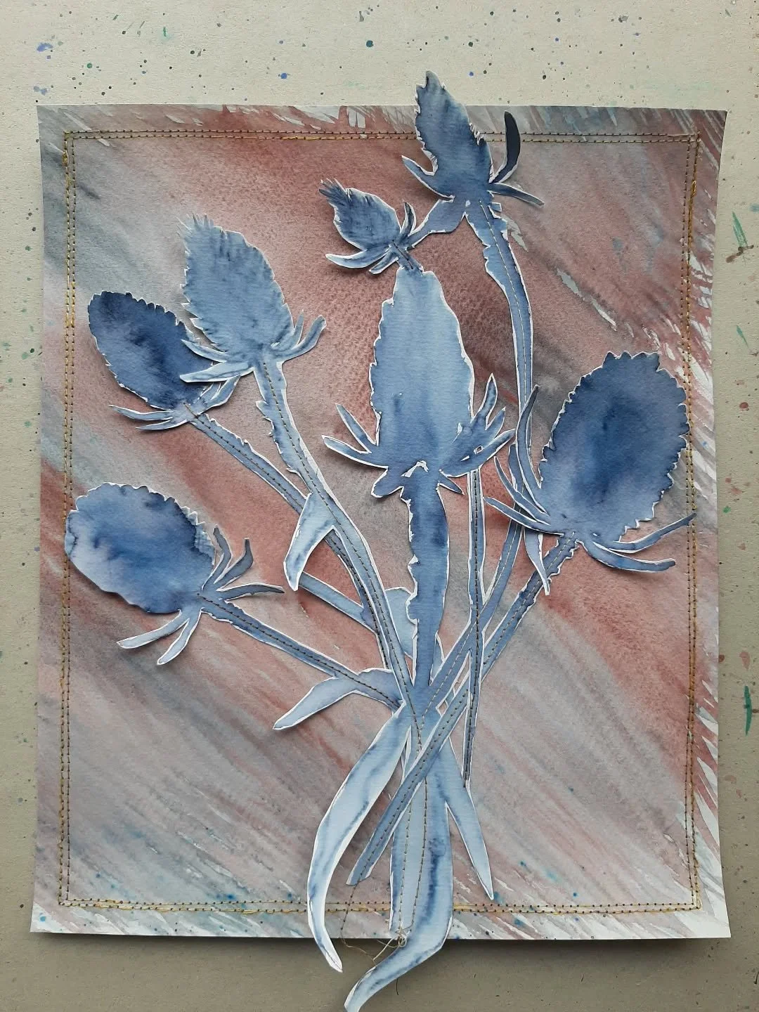 #Teasel time!
I've been eyeing up teasels to turn into a paper collage for some time. We have a beautifully tall one in our front garden from the @forestofflowersuk 
It's just magnificent! 
This was created with an ink drawing with my @tomsstudio #Wr