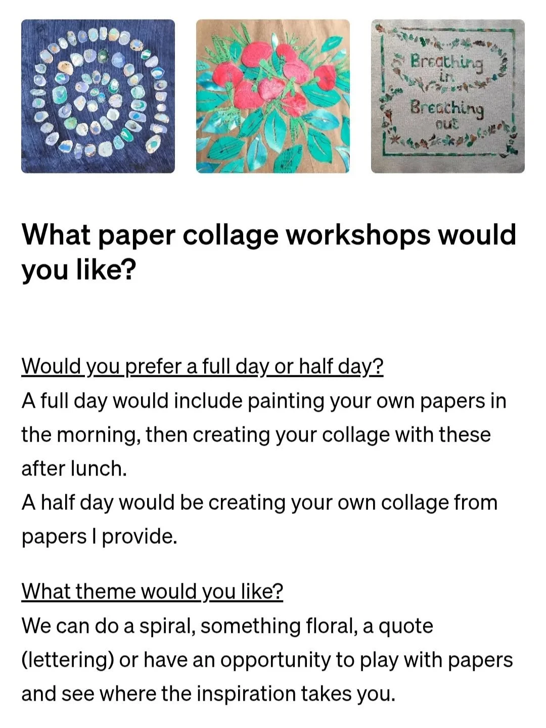 I've just sent out my latest newsletter with @pencilbooth with a couple of questions about #PaperCollageWorkshops for 2026.
Would you prefer a full day or half day workshop? 
And would you like a particular theme such as #Spiral #Floral #Lettering or