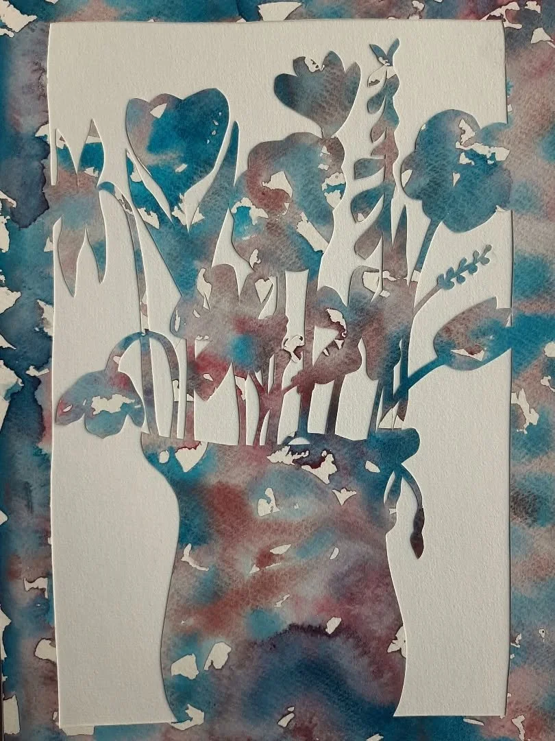 Somewhat unseasonal but I finished this cut-out at last by gluing it onto backing paper. 
All cut from one piece of painted paper. 
Getting things together for a #Colour exhibition coming soon! 

#TheCreativeSpace #MindfulnessAndCreativity 
Painted p