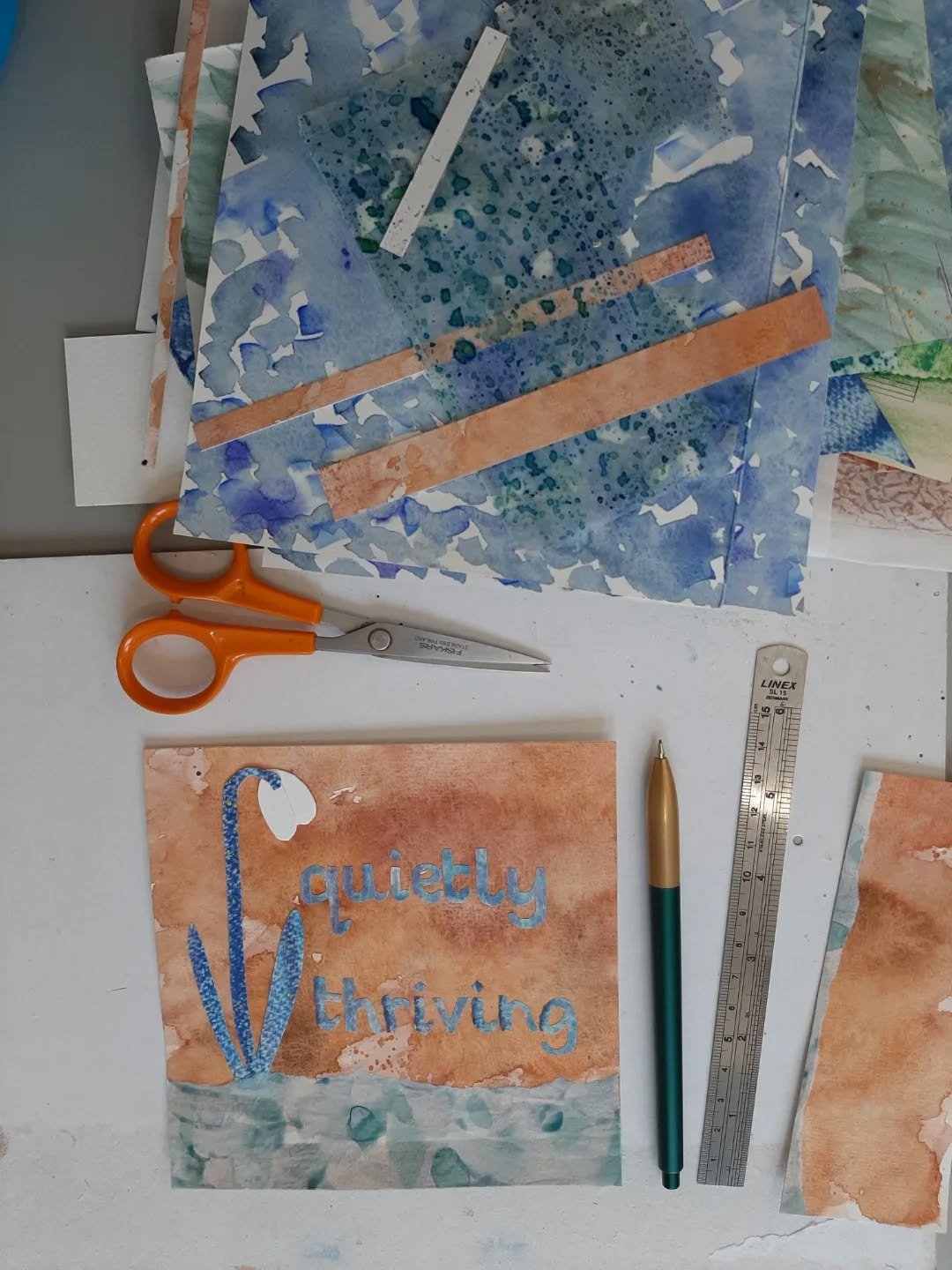 This is what I'm working on today, in my new workspace at @wetherbyframing #WetherbyGallery 
This is where you'll regularly find me on a Thursday now, demonstrating my paper collaging in this beautiful, light space. 
And with a new heater it's toasty