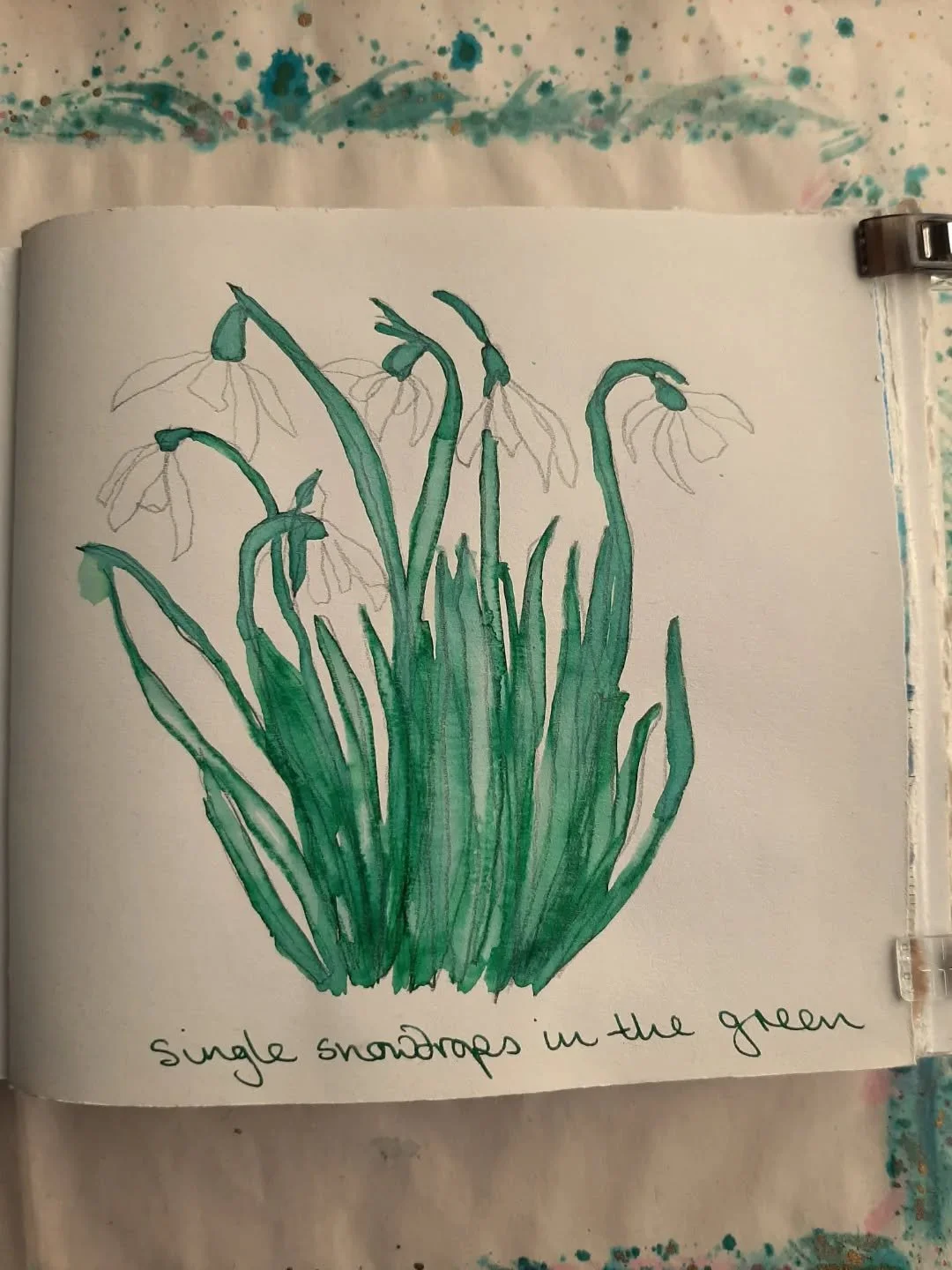 Day 1 of the #DoThe100DayProject 
@dothe100dayproject 
As you'll see from slide 2 I started early cos I got excited once I'd realised my project could be something simple and quick.
And no pressure if I miss a day! 
This drawing of #Snowdrops was ins