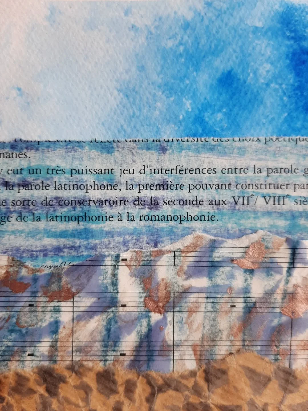 Day 3 of #The100DayProject 
@dothe100dayproject 
Something different, echoing a rocky landscape I created previously. The texture of the rocks in the foreground is a recent discovery, created by scrunching up paper, unscrunching it and colouring over