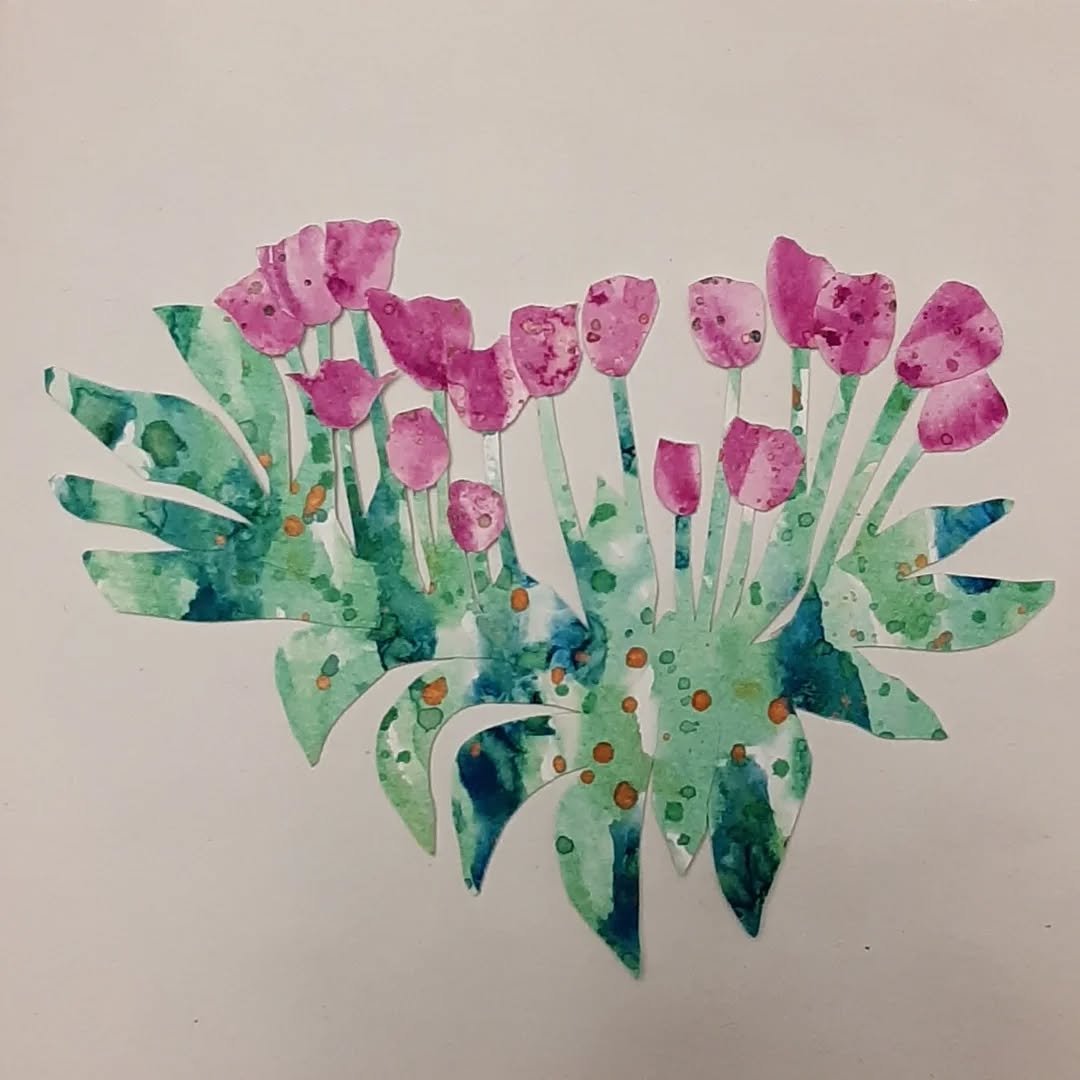 Day 5 of #DoThe100DayProject 
@dothe100dayproject 
The joyful tulips made it into my sketchbook today. 
The leaves and stems cut from one piece of painted paper. 
Enjoy! 😊 

#TheCreativeSpace #The100DayProject #Tulips #TheCreativeSpace100