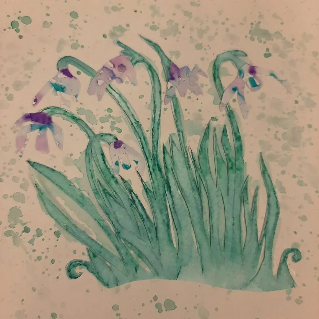 Day 24 of #DoThe100DayProject 
@dothe100dayproject 
Using the same foliage as the previous snowdrops, this time with delicate purpley flowers.
Perhaps a little too delicate as they don't show up very well but I didn't have a lot of time for these so 