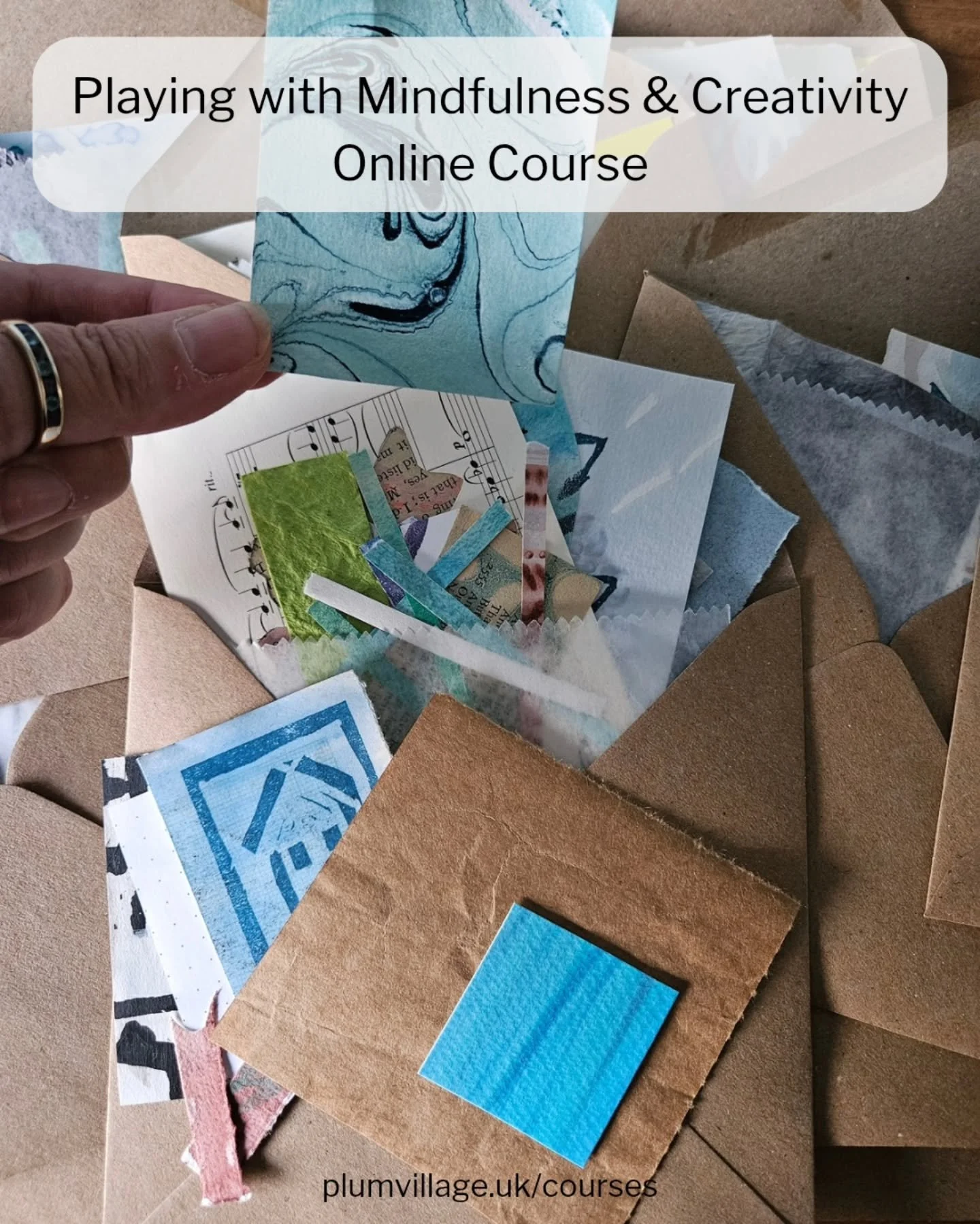 A pile of papers collected into envelopes and ready to be sent to the participants of my upcoming #PlayingWithMindfulnessAndCreativity online course starting next month. 
I have so many paper scraps leftover from previous projects and it's been a joy