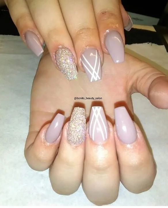 Grey Custom Acrylic Nails.