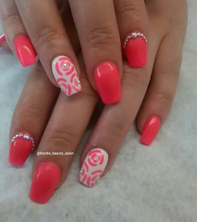 Bright Orange Custom Acrylic Nails.