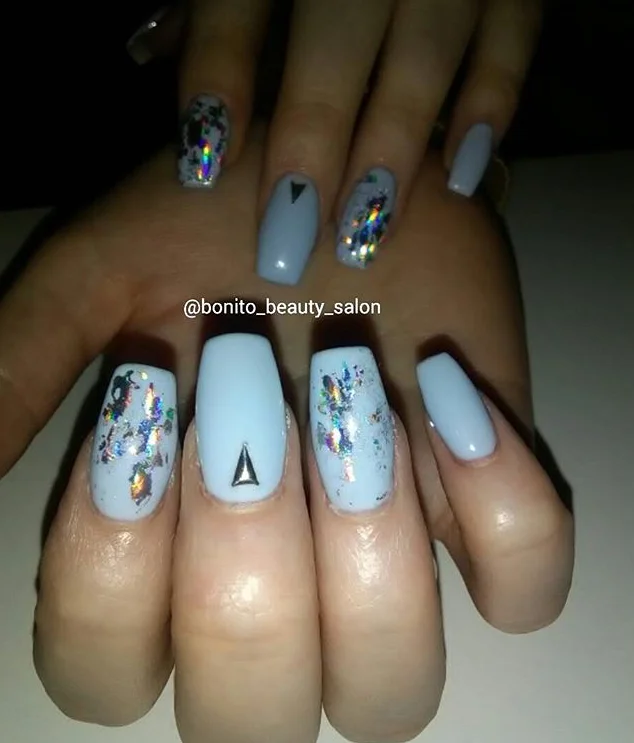 Baby Blue Custom Acrylic Nails.