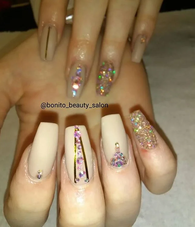 Gold and Autumn Custom Acrylic Nails.