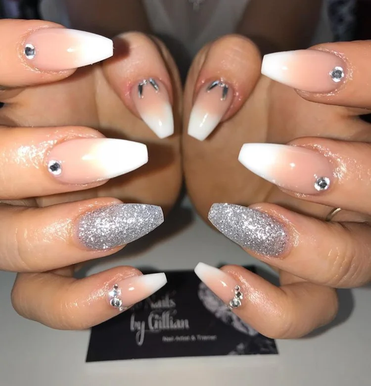 Silver Ombré Acrylic Nails.