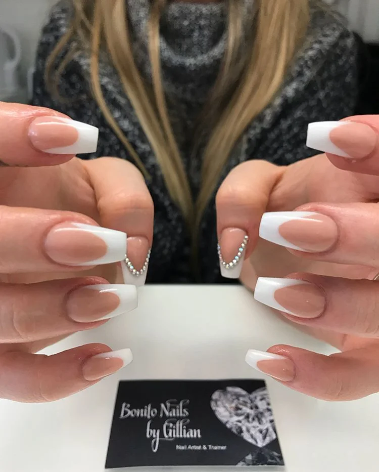 White Tipped Special Events Acrylic Nails.