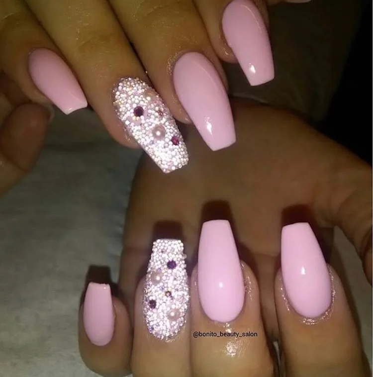 Bright Pink Swarovski Acrylic Nails.