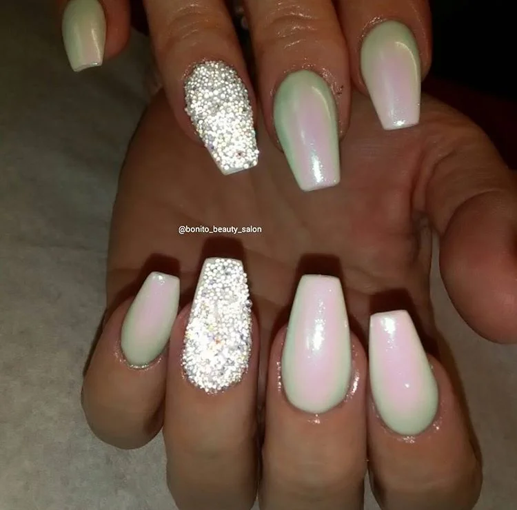 Bright White Swarovski Acrylic Nails.