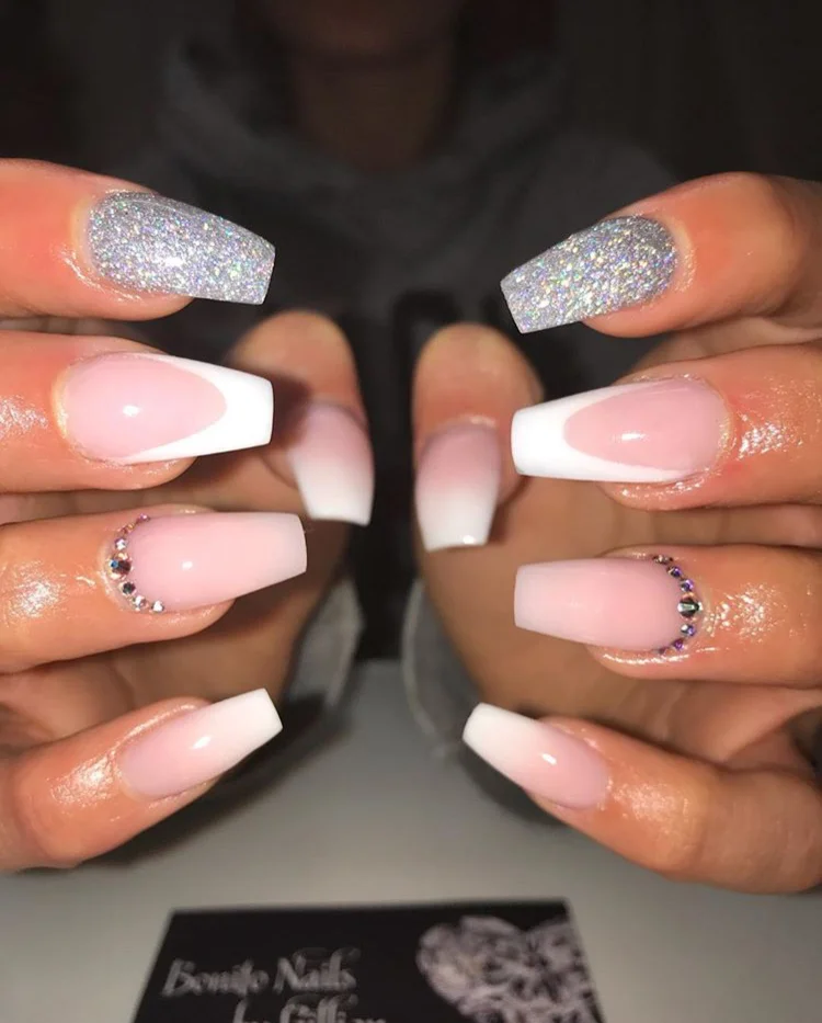 Pink and Silver Bespoke Acrylic Nails.