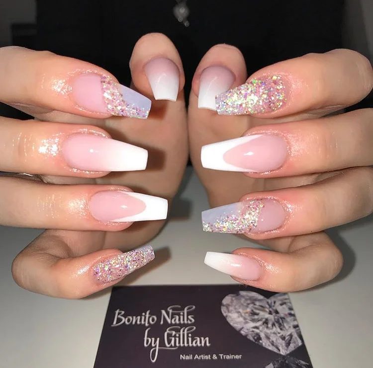 Pink and white Bespoke Acrylic Nails.