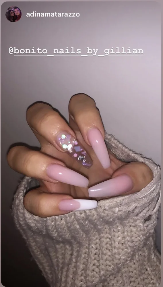 Long Pink Bespoke Acrylic Nails. 