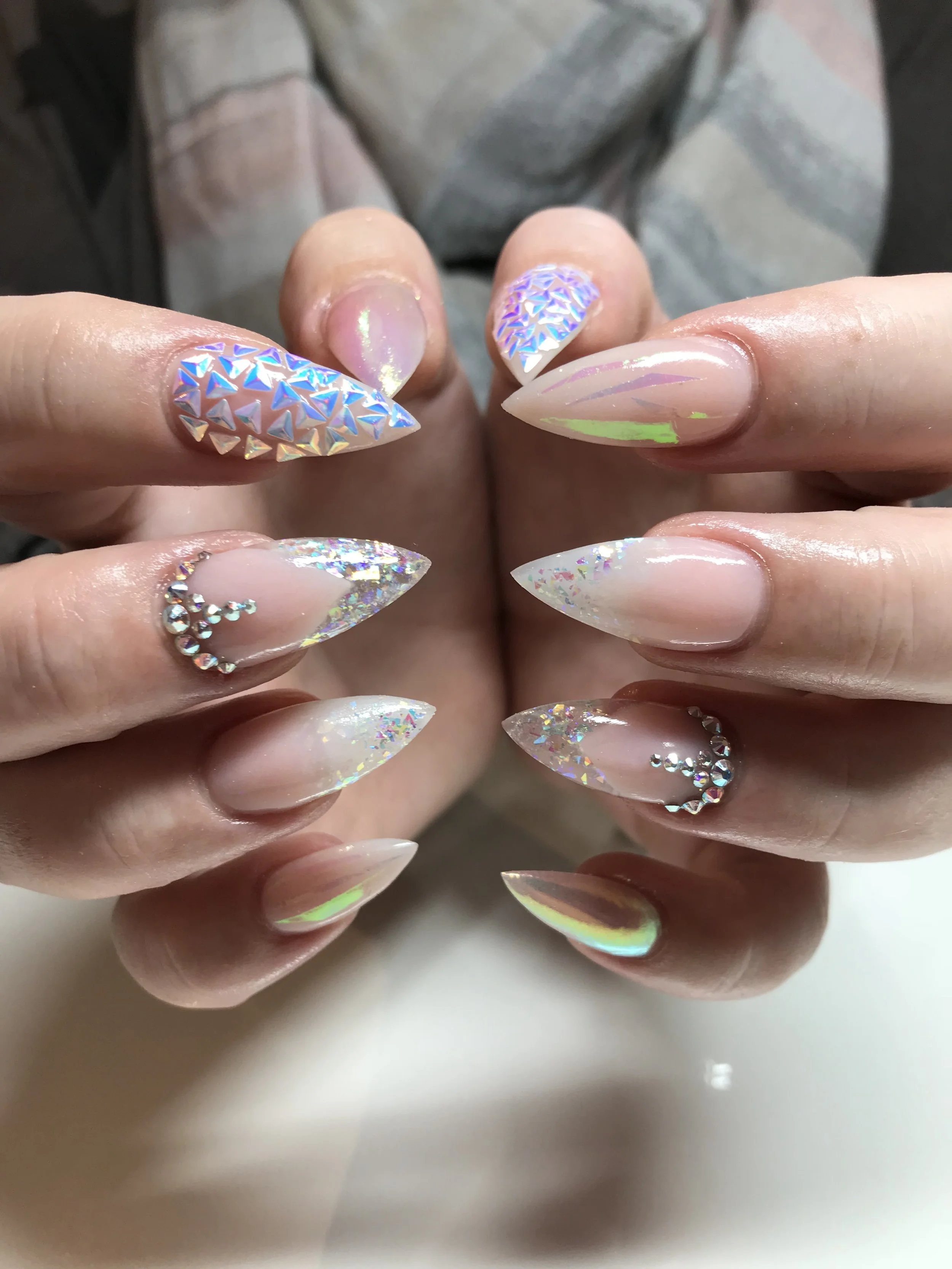 Shiny Bespoke Acrylic Nails.