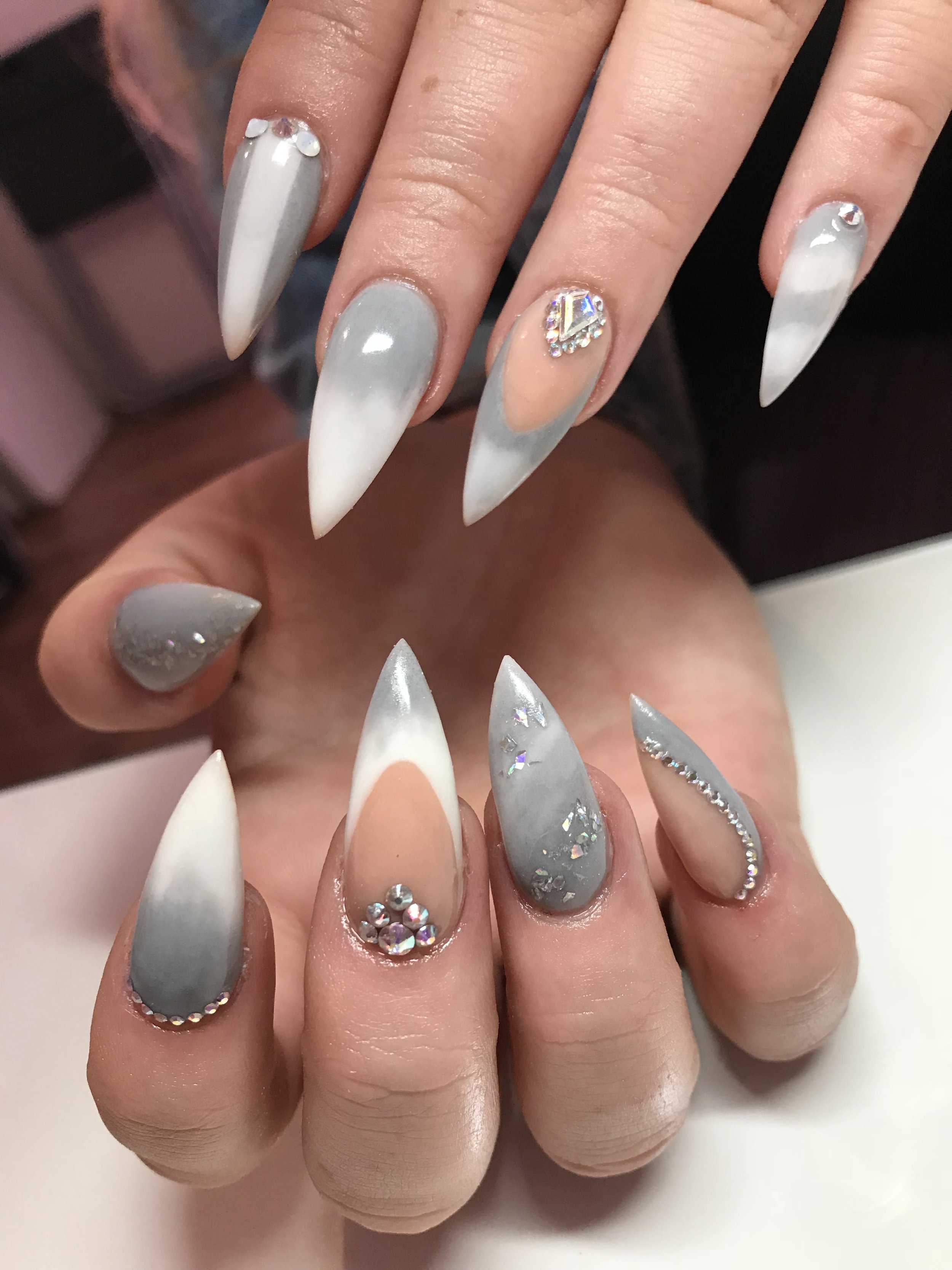 Silver Bespoke Acrylic Nails.