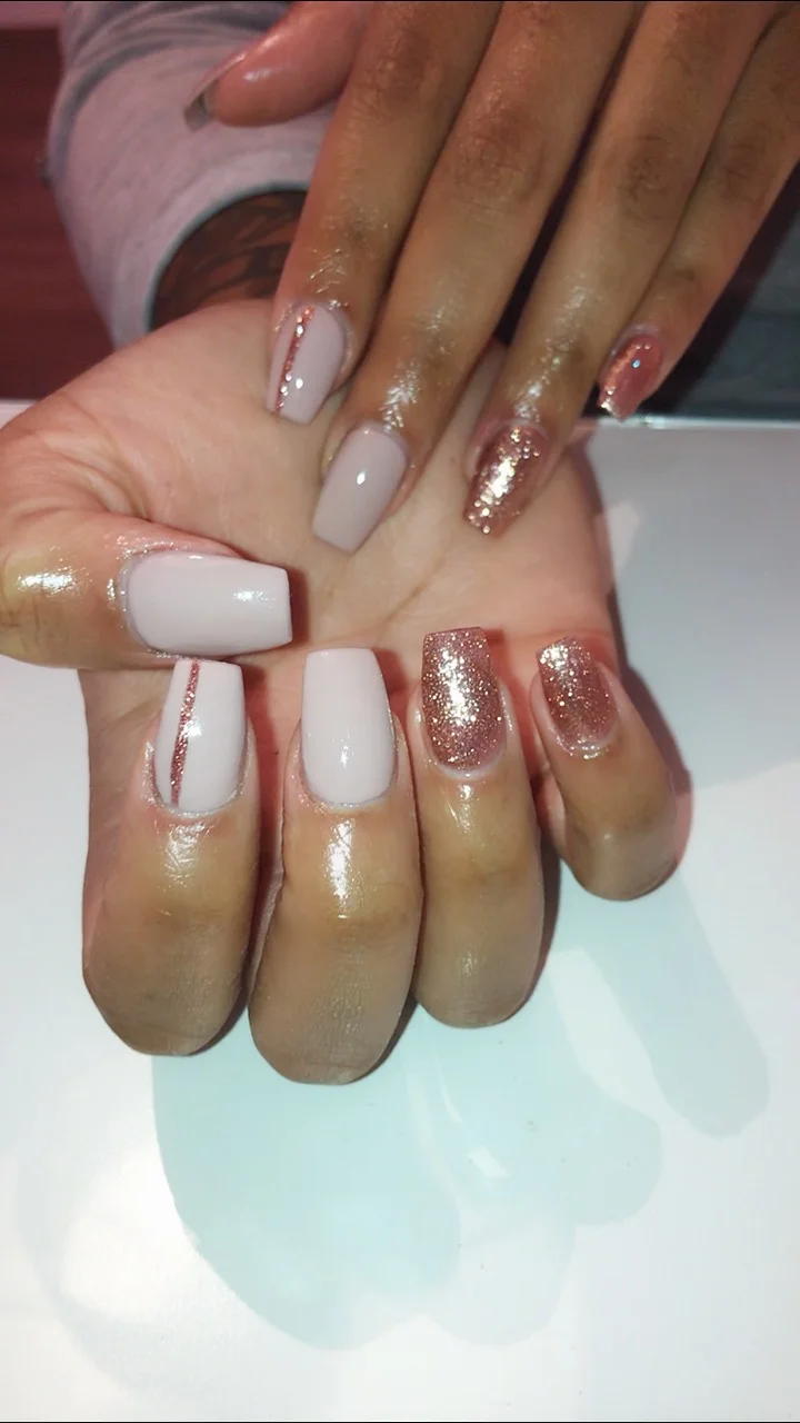 Gold Custom Acrylic Nails.