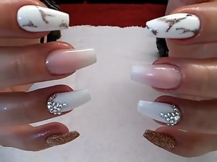 Pink and White Custom Acrylic Nails.