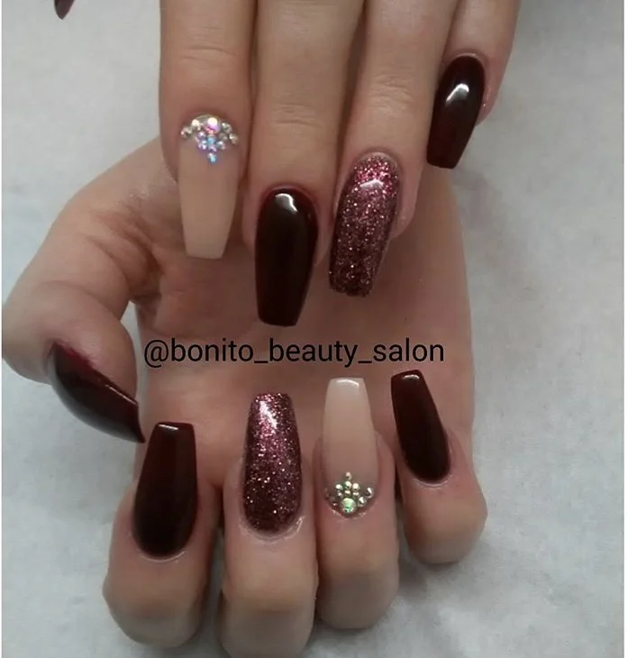 Red and Gold Custom Acrylic Nails.