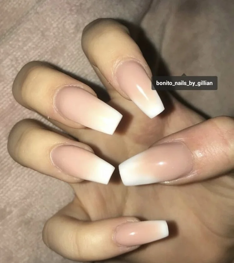 Beige and White Ombré Acrylic Nails.