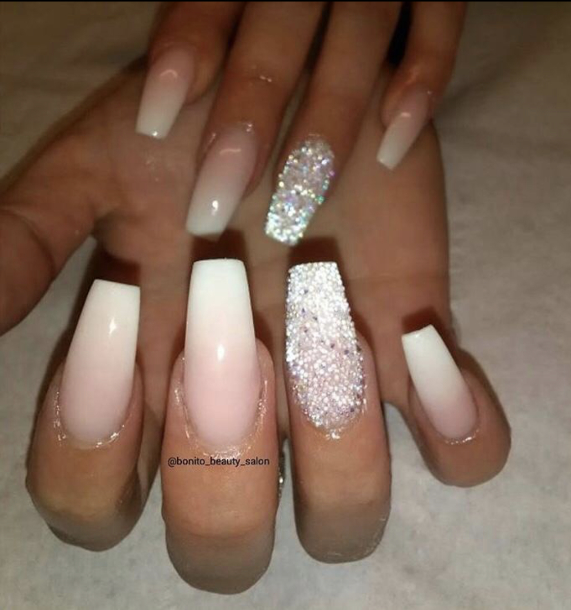 Pink and Silver Ombré Acrylic Nails.