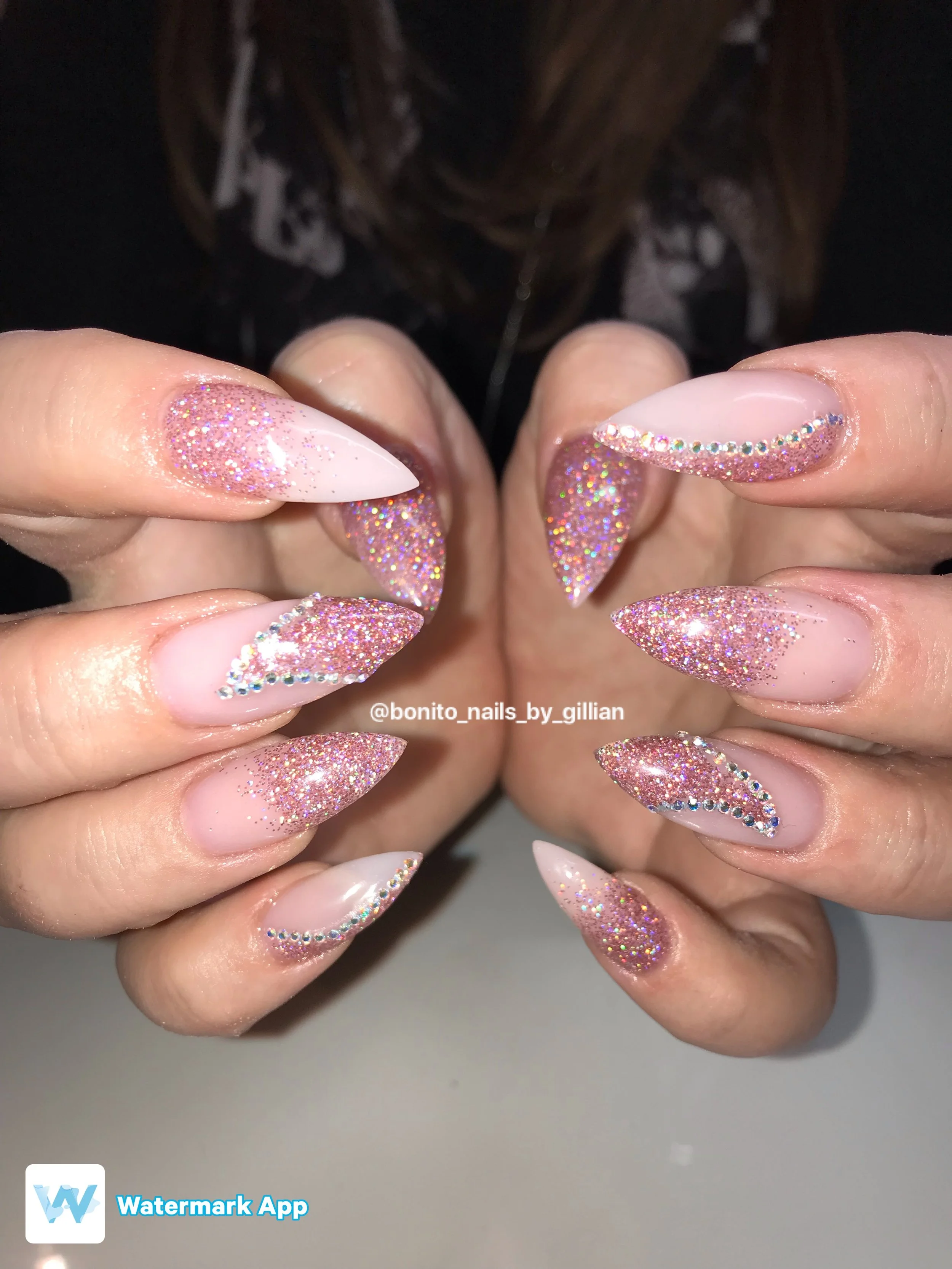 Pink Acrylic Nails With Glitter