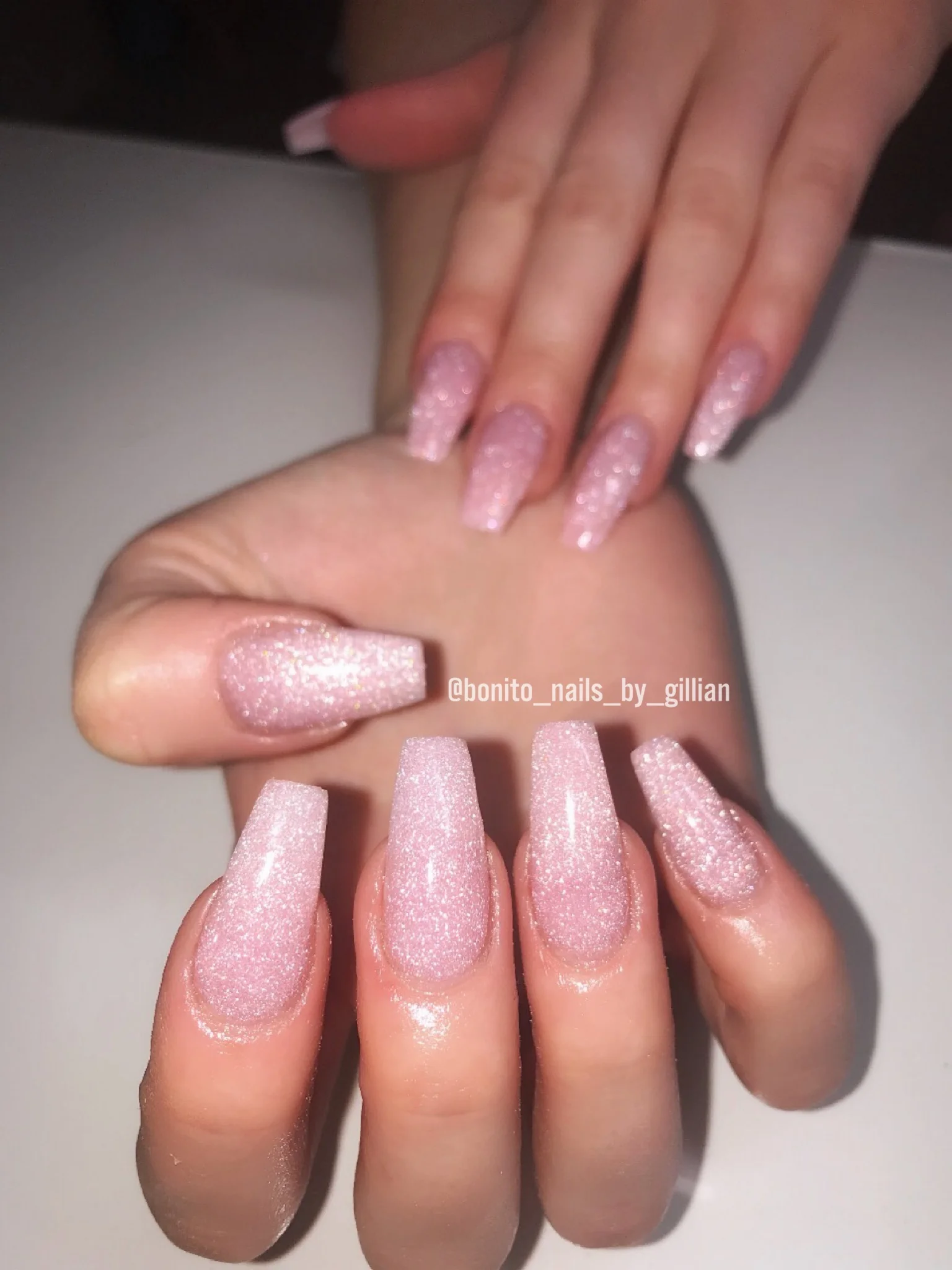Pink Acrylic Nails With Glitter